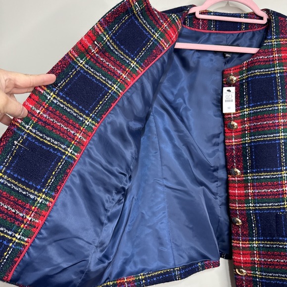 TALBOTS Navy/Red/Multi Glee Plaid Tweed Jacket Size 10 NWT - Picture 9 of 11